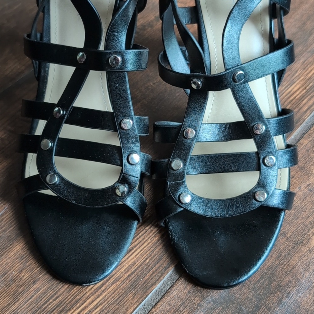 Marc Fisher Studded Black Lusa Ankle Strapy Heels - Women's 9.5 - Picture 3 of 7